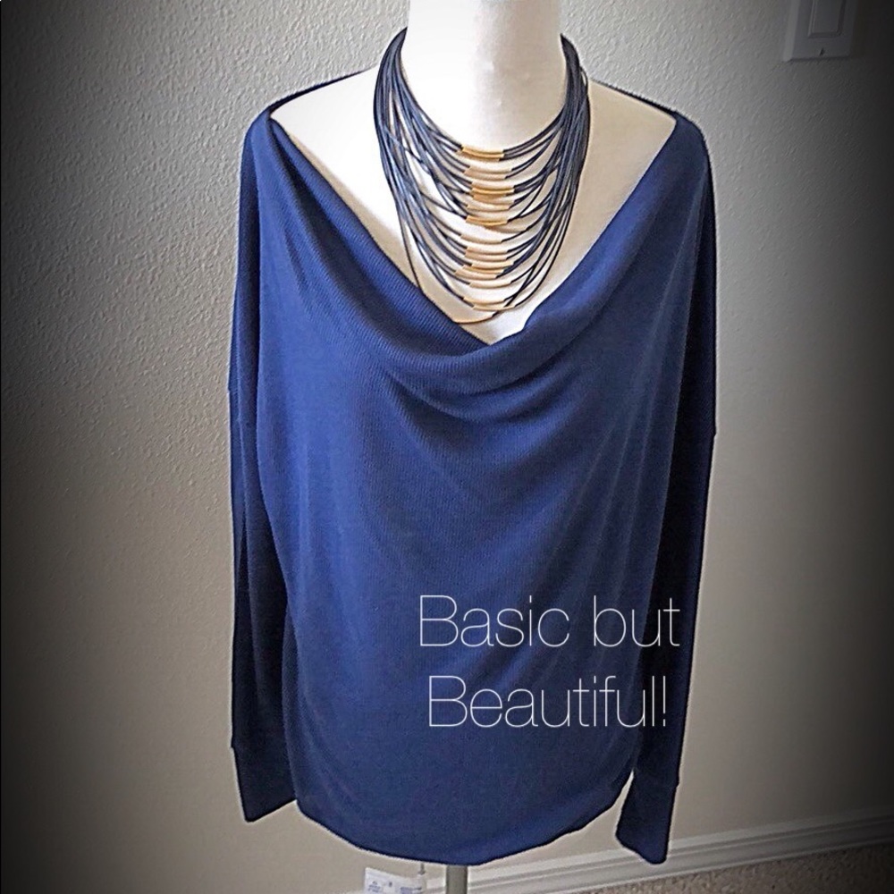 Basic Navy Blue L/S Drape Blouse